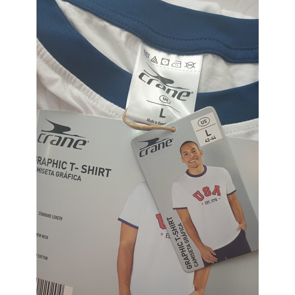USA Crane NWT White Red Blue Graphic T-shirt Mens Size Large - Picture 2 of 4